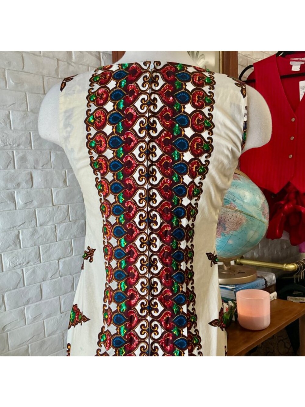 Vintage 70s Bou Boudina Maxi Dress Ornately Sequined Colorful Dashiki Medallion - Picture 10 of 14